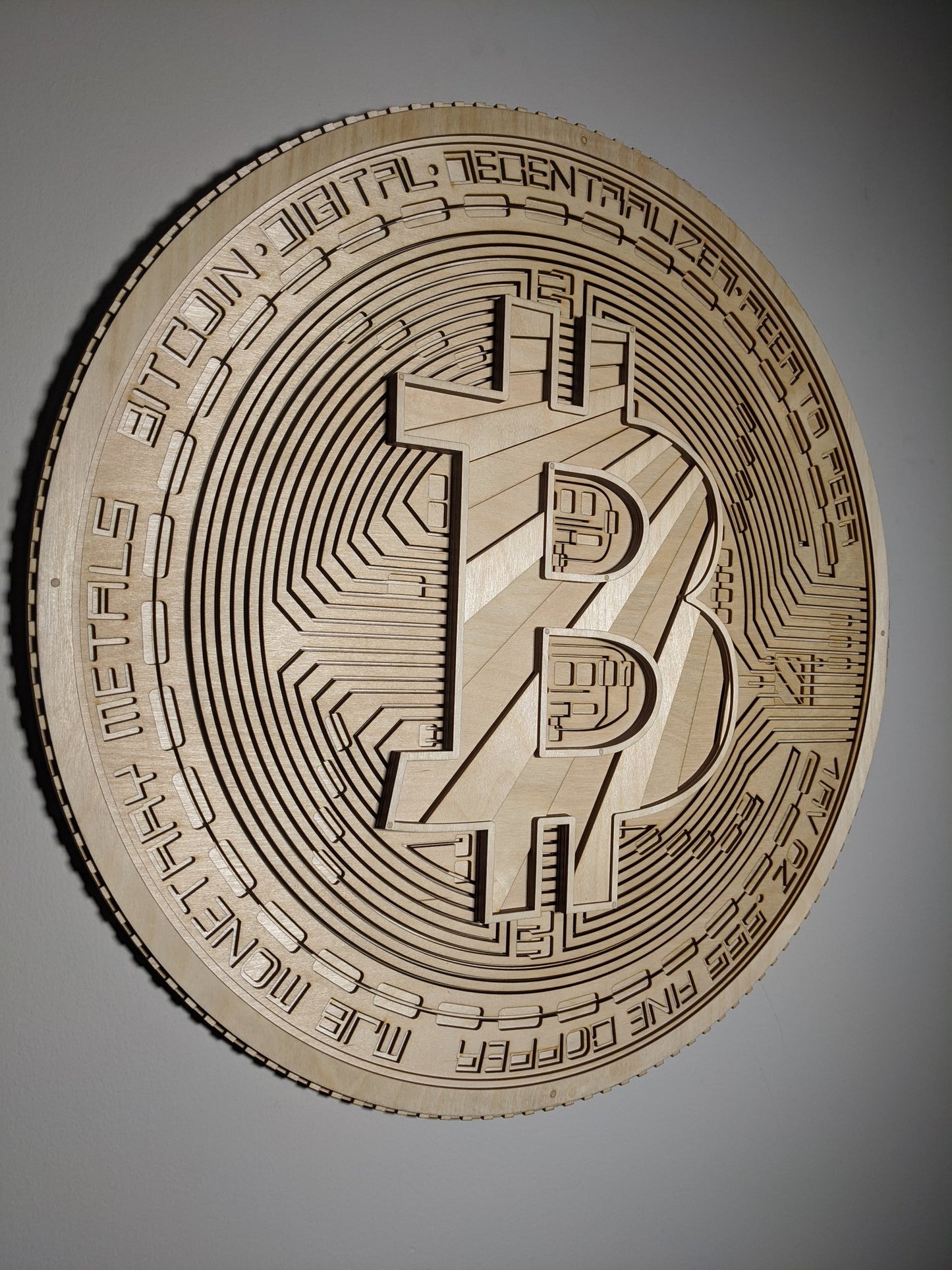 Bitcoin Logo Wooden Wall Art Multilayer Panel Laser Cut (Birchwood) 24" Round