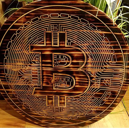 Burned Bitcoin Pine Round with Epoxy Finish