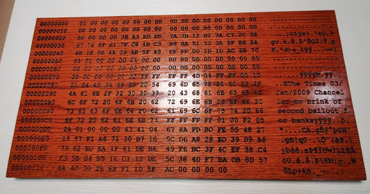 Bitcoin Genesis Block Carving / Natural wood / Black Paint