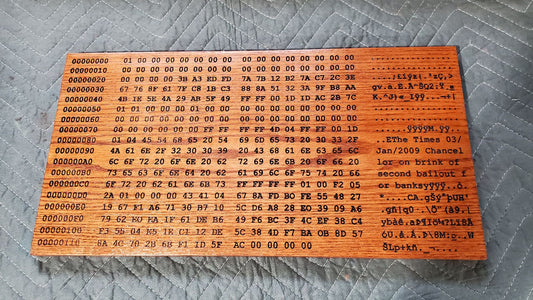 Bitcoin Genesis Block Carving / Natural wood / Black Paint