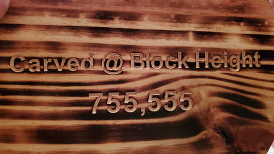 8"- 24" Burned Bitcoin Pine Round Shellac Finish with Custom Wordings ("Satoshi Nakamoto" - "Everything Divided by 21 Million" - "Carved @ Block Height 755,555" on the back)